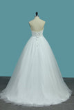 2024 A Line Sweetheart Tulle Wedding Dresses With Appliques P8AL1CF9