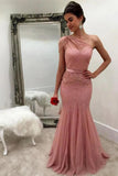 Charming Mermaid One Shoulder Tulle With Beads and Sash Prom STI20402