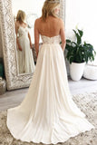 A Line Sweep Train Sweetheart Spaghetti Side Slit Appliques Beach Wedding Dresses