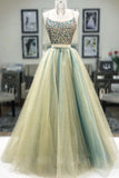 Spaghetti Staps Two Piece Prom Dresses Backless Long Evening Gown