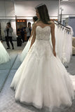 Modest Sweetheart Lace Up Beading Ivory Lace Tulle Backless Princess Wedding Dresses