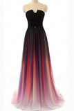 Ombre A Line Sweep Train Strapless Sleeveless Mid Back Prom Dresses