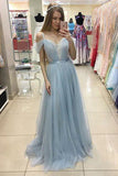 Light Blue A Line Brush Train Sweetheart Sleeveless Layers Tulle Prom Dresses