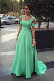 Elegant Mint Green A Line Sweep Train Simple Prom Dresses