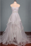 Gray A Line Court Train Sweetheart Sleeveless Mid Back Ruffles Long Prom Dresses