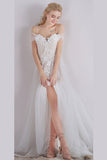 White A Line Sweep Train Sweetheart Spaghetti Appliques Beach Wedding Dresses