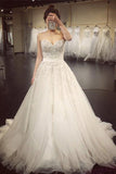 White A Line Court Train Sweetheart Sleeveless Beading Wedding Dresses