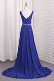 2024 V Neck Bridesmaid Dresses A Line Chiffon With Beads PJLD86QR