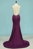 2024 Mermaid Prom Dresses V Neck Spandex With Beads PP4X7ZLQ