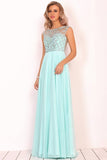 2024 A Line Boat Neck Chiffon Prom Dresses With Beading Floor P2PJM2YS