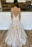 Charming Mermaid Lace Tulle Spaghetti Straps Long Appliques Prom STI20484