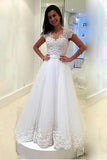 2024 A Line V Neck Wedding Dresses Tulle With Applique And Sash PQ6RAGYK