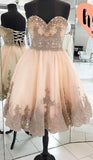 Cheap Homecoming Dress With Appliques Strapless Tulle Sweetheart Party Dresses