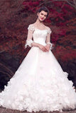 Modest Long Floor Length White Lace Ball Gown Lace Wedding Dresses P633S59F