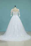 2024 Wedding Dresses V Neck Mid-Length Sleeves Tulle PMCYGHXB