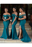 Pretty Mermad Long Satin Off The Shoulder Bridesmaid Dresses For STIPP494KDA