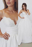 Spaghetti Straps Long Ivroy Lace Satin Wedding Dresses P8YEB89F