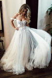 Unique Off the Shoulder Ivory Long Wedding Dress with Appliques, Sweetheart Wedding Gowns STI15461