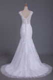 2024 Mermaid Straps Open Back Wedding Dresses Tulle Court PZXBPHGP