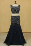 2024 Two Pieces Scoop Mermaid Beaded Bodice Prom Dresses Floor PH75R28H