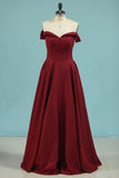 2024 Evening Dresses A Line Off The Shoulder Elastic Satin PLPFQSCG