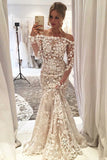 Sheath Mermaid Long Boat Neckline Lace Wedding Dresses P2ZFY2DJ