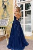 Elegant V Neck Appliques Long Prom Dresses Spaghetti Straps Evening STIP37YZLFA