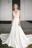 Elegant A-Line V Neck Spaghetti Straps Wedding Dresses With P9TNSC97