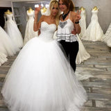 Sparkly Ball Gown Tulle Strapless Ivory Wedding Dresses, Long Bridal Dresses STI15429