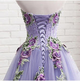 Elegant Strapless Sweetheart 3D Flowers Tahiti Prom Dresses Tulle Long Party Dresses STI15205