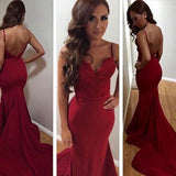 Red stylish lace mermaid long prom dresses graduation dresses cheap