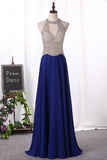 2024 Sexy Scoop-Neck A Line Prom Dresses Chiffon With Beaded P6P21854