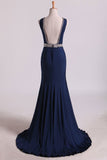 2024 Sexy Open Back V Neck Prom Dresses Mermaid Spandex P2NBQN7G