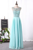 2024 A Line Boat Neck Chiffon Prom Dresses With Beading Floor P2PJM2YS