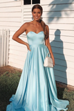 Simple A Line Sweetheart Satin Prom Dresses Cheap Formal STIPE7SREPR