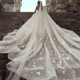 Stunning Long Sleeve Ball Gown 3D Flowers Wedding Dresses, Long Wedding Gowns STI15435