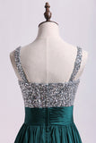 2024 Straps A Line Short/Mini Prom Dress Beaded Bodice With Pleated PNN7DJ99