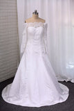 2024 Wedding Dresses A Line Long Sleeves Boat Neck PYD223R5