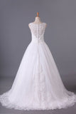 2024 Hot Bateau Wedding Dresses A Line Tulle With PRTCA8S3