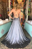 Beautiful Silver Gray Long A-Line Spaghetti Straps Prom Dresses P3Q5A52C