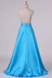 2024 Open Back Halter Beaded Bodice Prom Dresses Satin PYLMX6BC