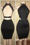 Black Lace Short Prom Dress Sheath Sexy PMMQ11EP