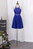 2024 A Line Halter Beaded Bodice Homecoming Dresses Chiffon P7XCFMHT