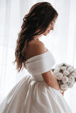 Ball Gown Off the Shoulder Satin White Sweetheart Wedding Dresses, Wedding Gowns STI15062