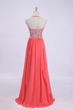 Hot Selling Prom Dresses Halter A-Line Floor Length Chiffon Color Watermelon PQKQB26D