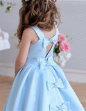 Princess A Line Sky Blue Satin Flower Girl Dresses with Bowknot, Baby Dresses STI15586