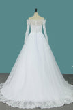 2024 Boat Neck A Line Long Sleeves Wedding Dresses Tulle PXDZ7D9D