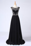 2024 Prom Dresses A-Line Scoop Dark Navy Blue Long Chiffon Chic PP5Y2S1C