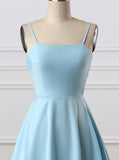 Blue A-Line Spaghetti Straps Short Satin Homecoming Dresses