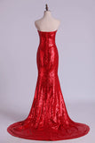 2024 Hot Red Mermaid/Trumpet Evening Dresses Sweetheart Sequined PHFN894F